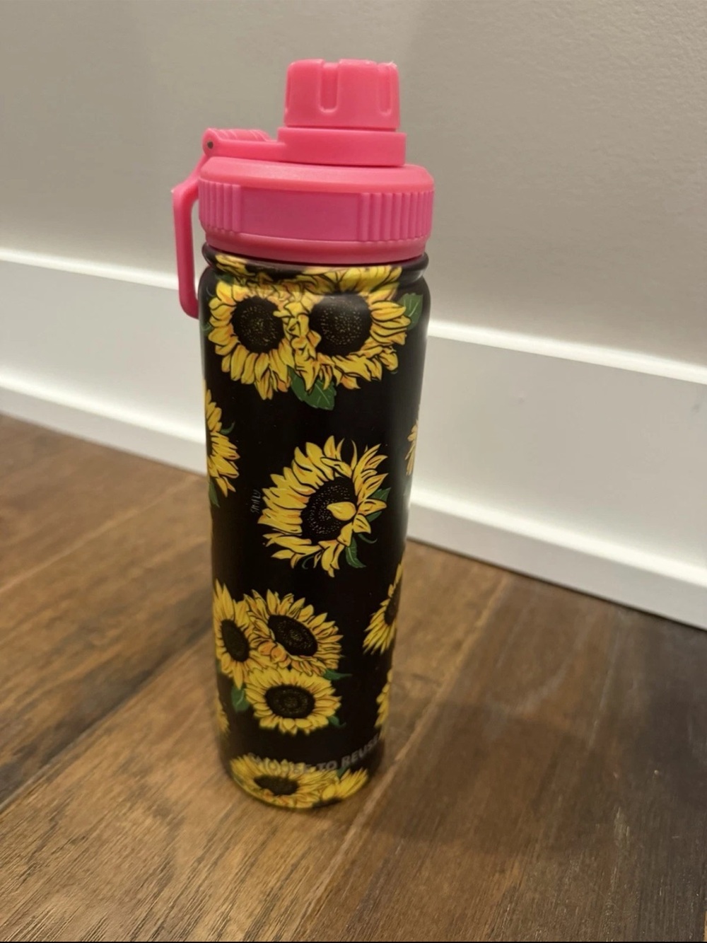 Simply Southern Black Sunflower Water Bottle with Pink Lid